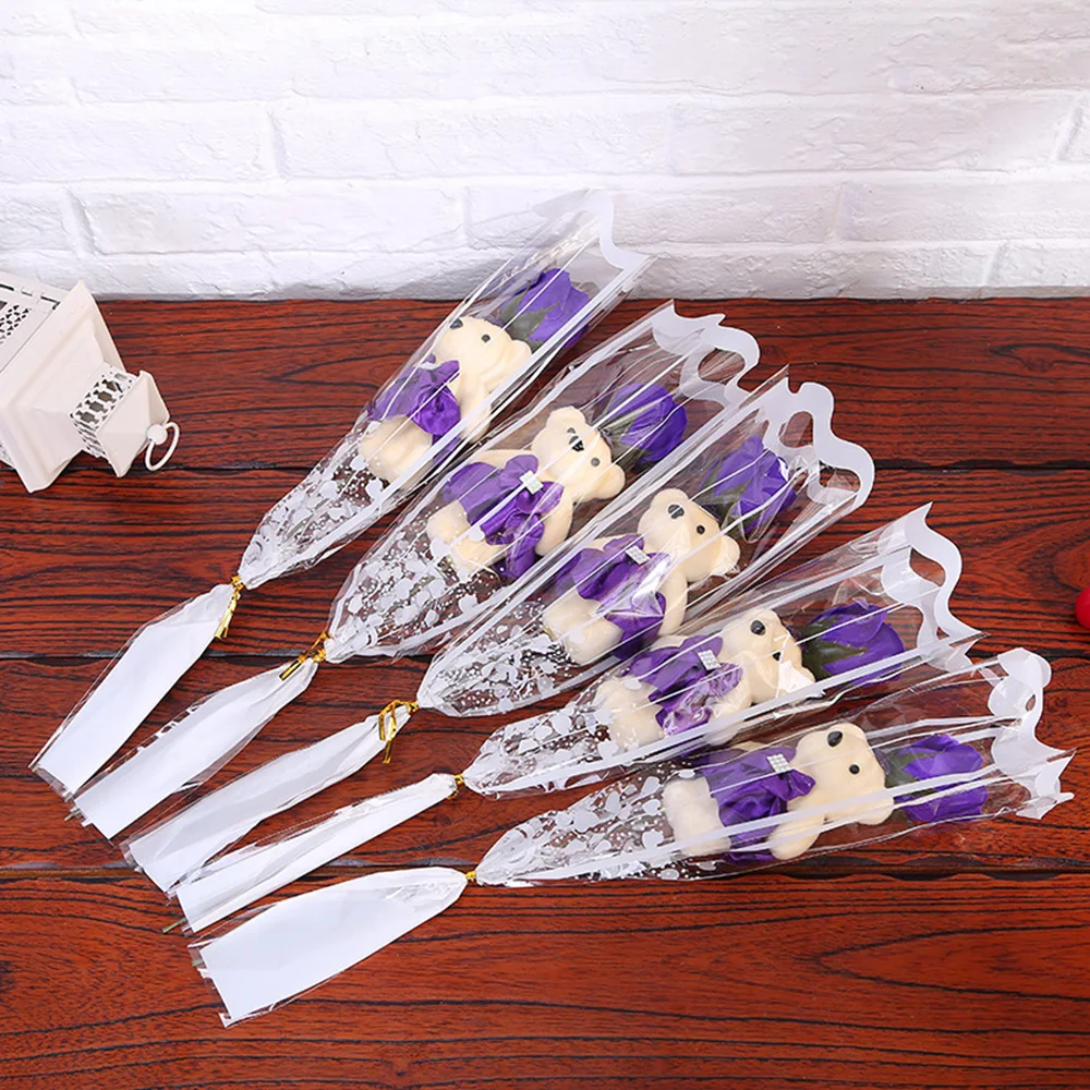 

Valentines Day Gift fake flowers romantic Artificial Rose Flowers Bouquet Single lovely Bear For Home Wedding Decor DIY Supplies