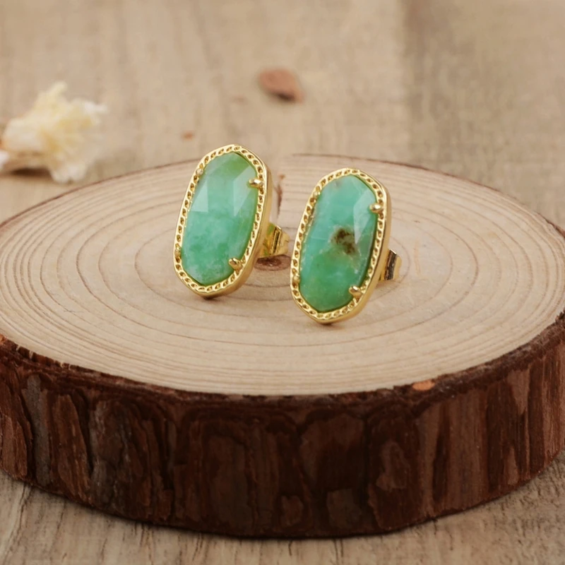 Chrysoprases Прямая поставка природные драгоценные камни серьги-гвоздики с шестигранной головкой Сугилита черный агат оболочки серьги Kendra бирюзой Для женщин серьги особый подарок, доска для записей - Окраска металла: Chrysoprases