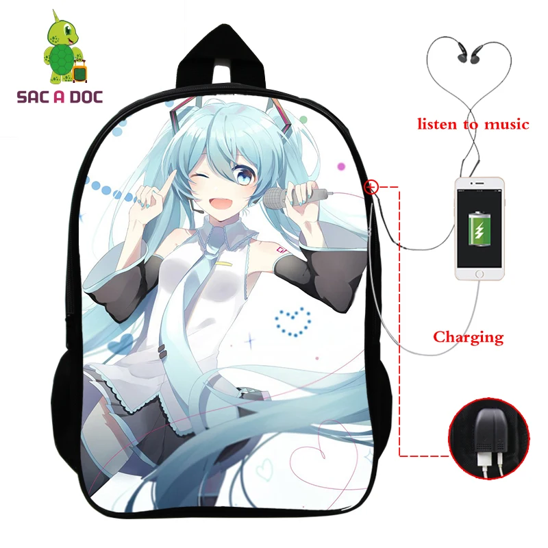 10 Многофункциональный рюкзак VOCALOID Hatsune Miku, зарядка через usb, разъем для наушников, для ноутбука, для подростков, мальчиков, девочек, школьные рюкзаки для косплея - Цвет: 10