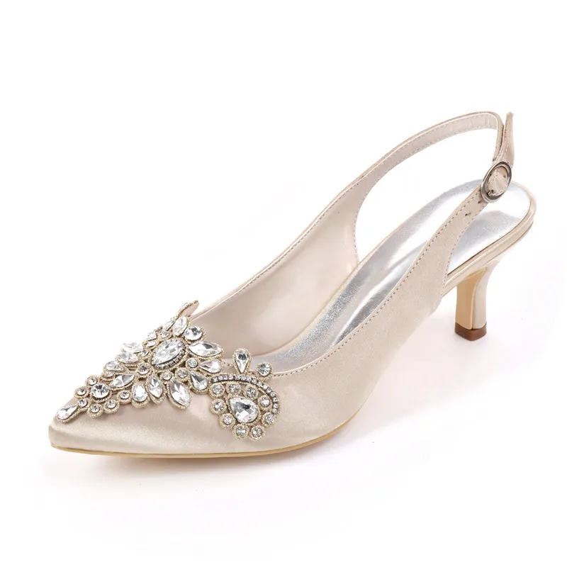 

OnnPnnQ Kitten Heels Rhinestones Wedding Shoes Pointed Toe Slingback Pumps Formal Party Dress Shoes Heels Women