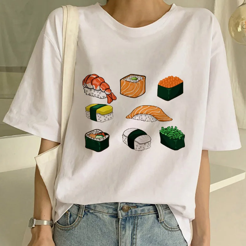 

Women Japanese sushi Cartoon Summer Print Lady T-shirts Top T Shirt Ladies Womens Graphic Comfortable Tee