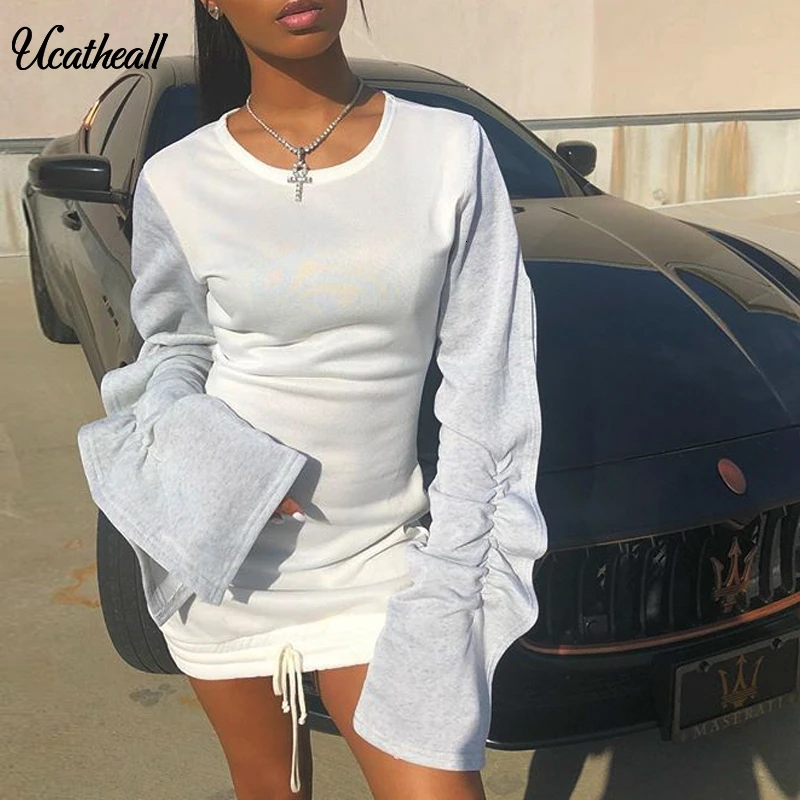 Платье-свитшот женское с рюшами и длинным рукавом | Женская одежда