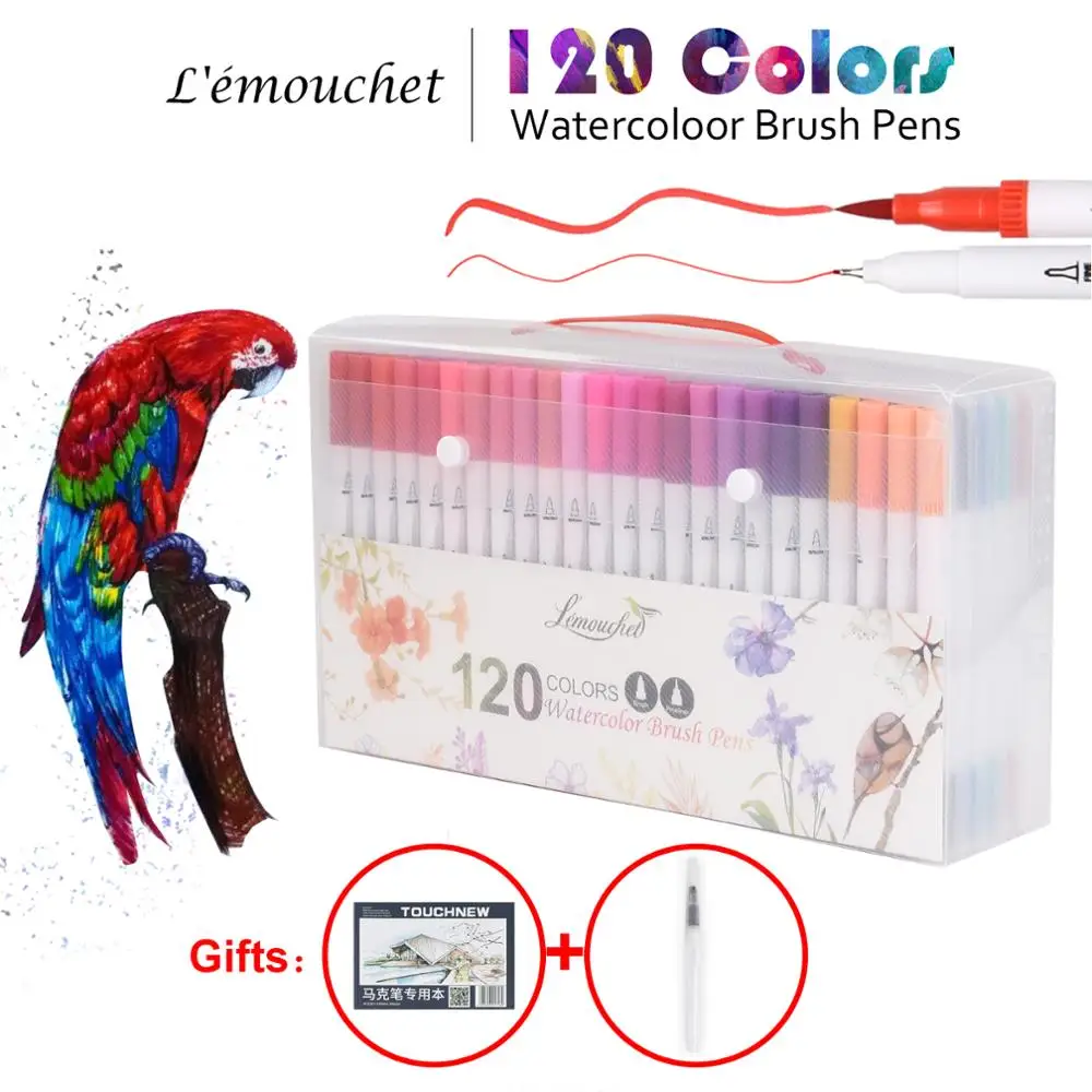 120 Colors Dual Tip Brush Marker Pens Fineliner Watercolor Art Markers Calligraphy Coloring Drawing Art Supplies with Marker Pad