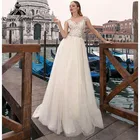 Свадебное платье с пуговицами сзади, Кружевная аппликация, тюль, со шлейфом, рукавом-крылышком, женское платье