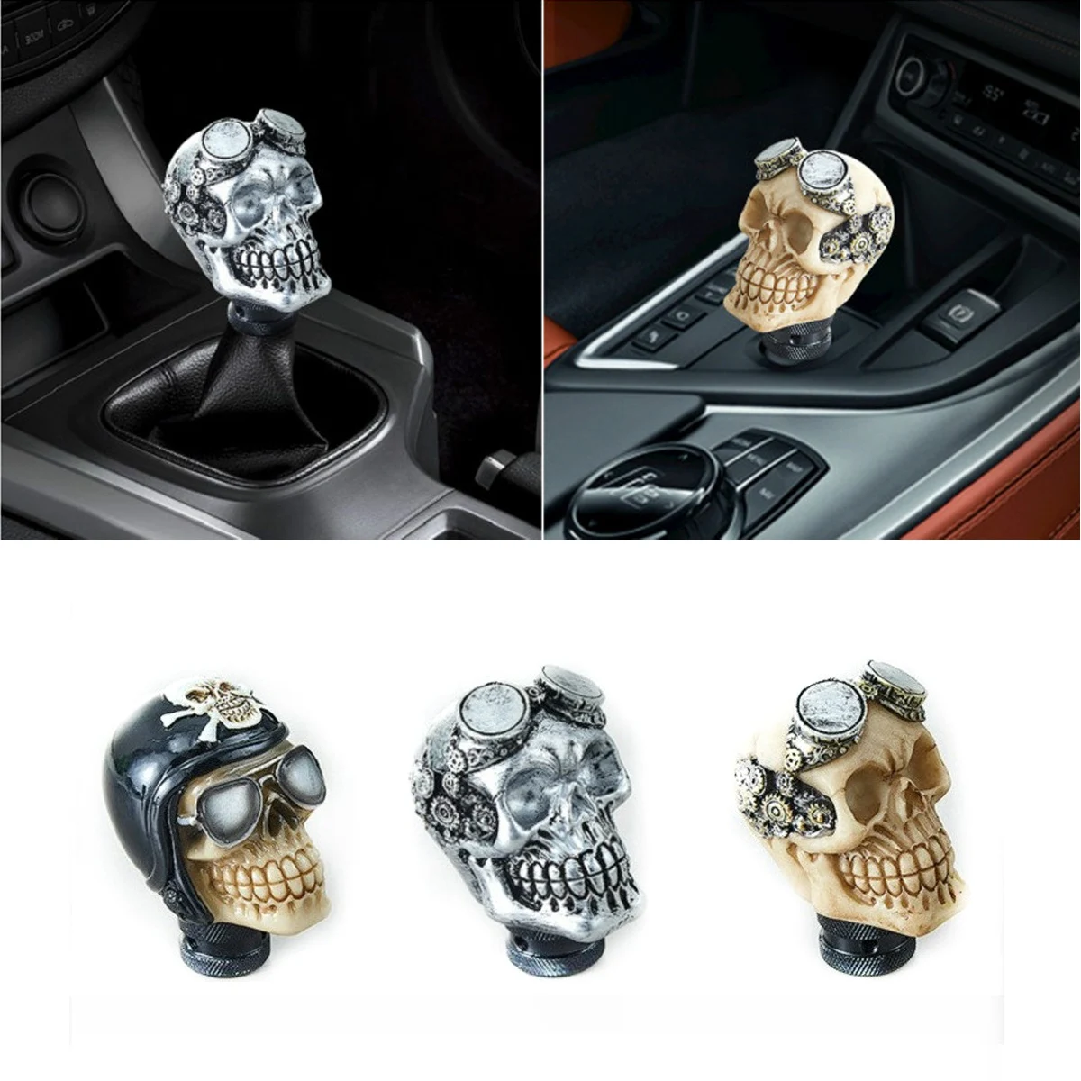 

Black Universal Fit Auto Gear Shift Knob Skull Head Gear Manual Transmission Shifter Lever Cover Car Styling