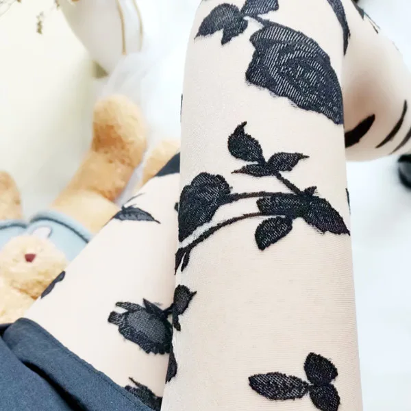 Пикантные женские колготки готические с черной розой летние нейлоновые