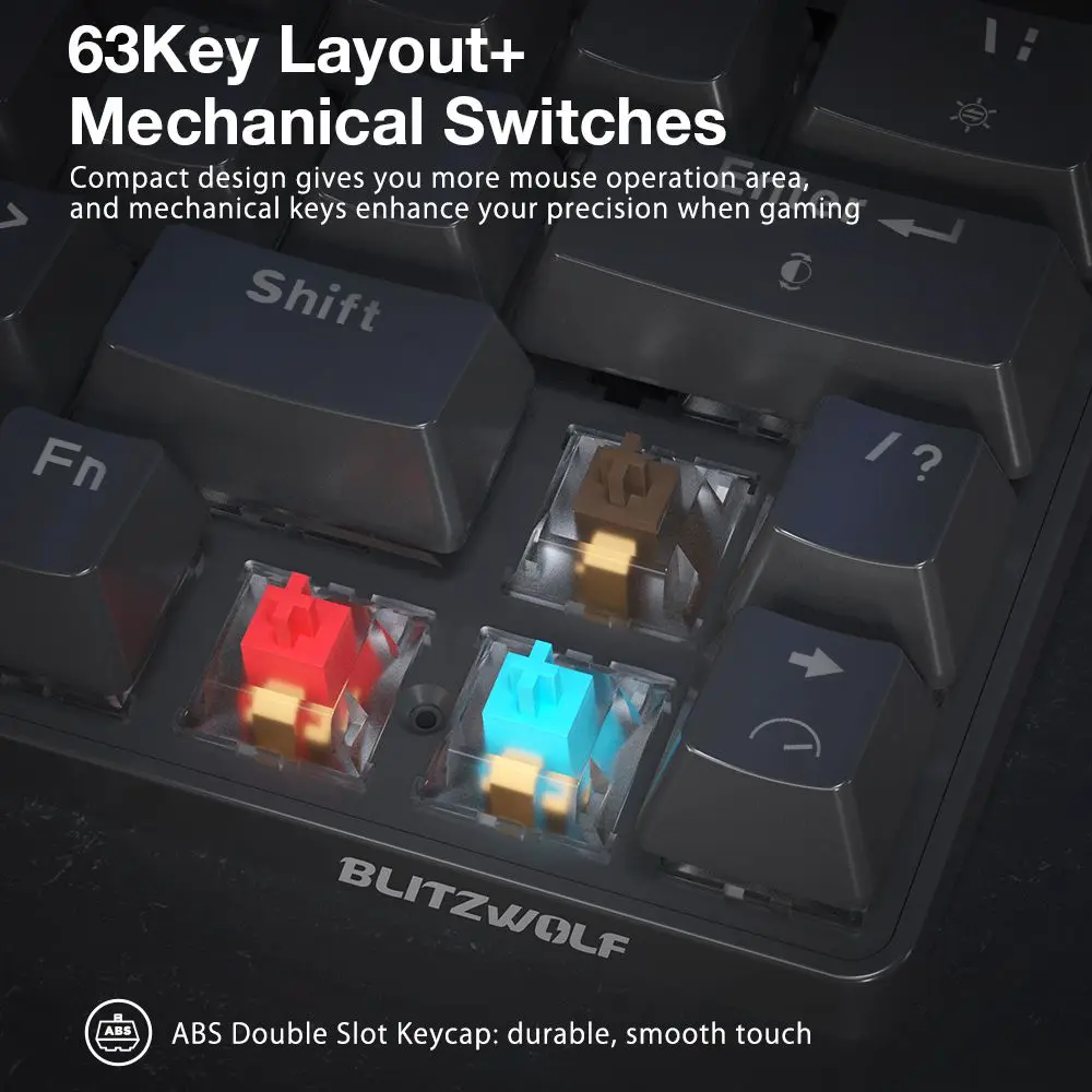 blitzwolf bw kb1 wireless bluetooth compatible keyboard gateron black switch rgb 63 keys layout nkro type c mechanical gaming free global shipping