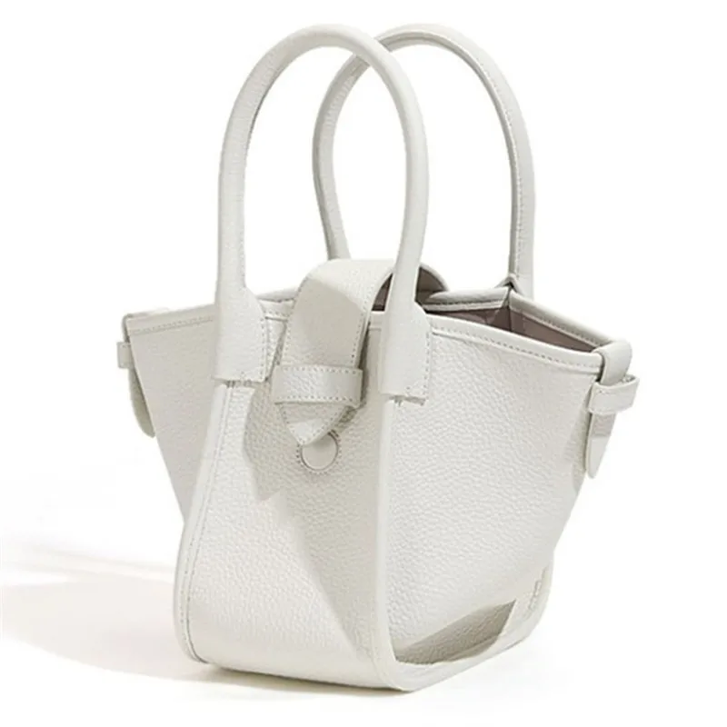 Fashion White Handbags for Women Casual Tote Bag Genuine Leather Small Totes Ladies Luxury Designer Handbag Female Backet Bags