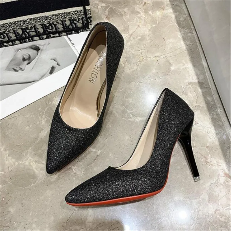 

2020 Sequins Pointed Toe Shoes Women Pumps Woman Luxury Bling High Heels Female Ladies Sexy Party Wedding Golden Gold Heel