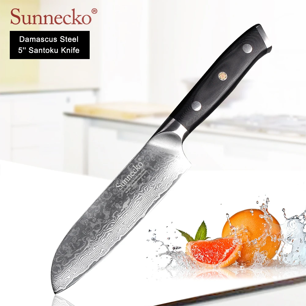 Нож сантоку из дамасской стали SUNNECKO VG10 японские кухонные ножи 7/5 дюймов рукоятка