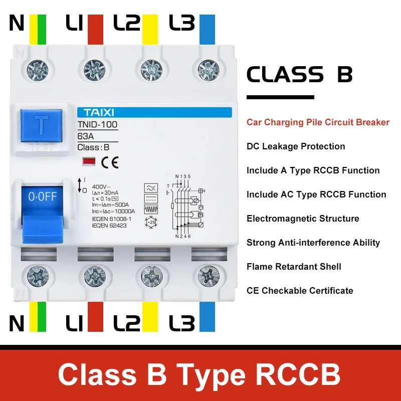 Тип электромагнитное RCCB класса B 4P 63A электронный остаточный ток выключателя