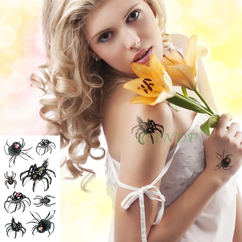 

Waterproof Temporary Tattoo Sticker spider Halloween Fake Tatto Flash Tatoo Tatouage Wrist Foot Hand For Girl Women Men