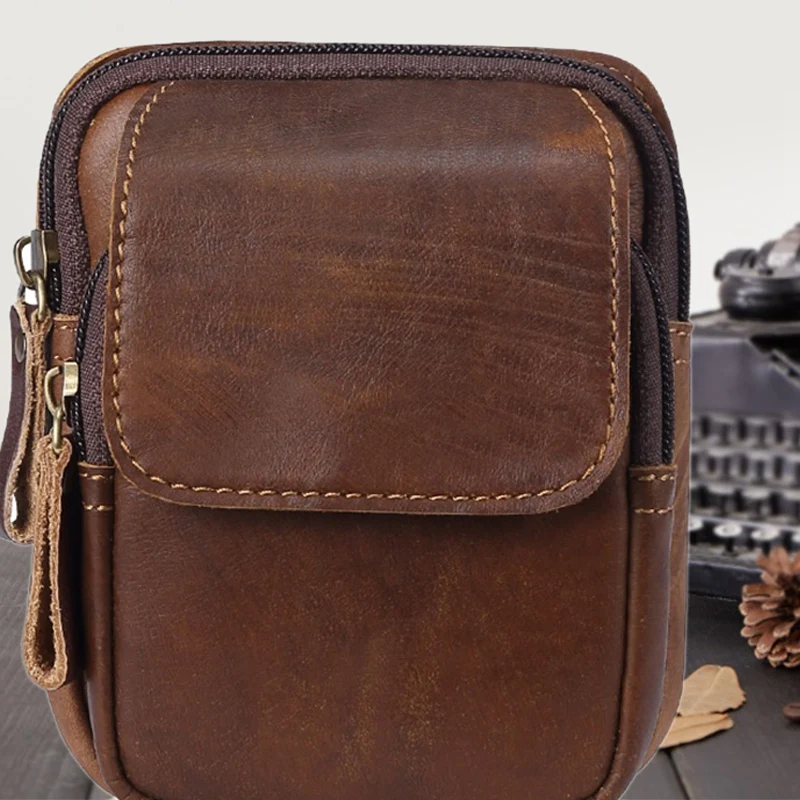 

Men Leather Waist Bag Mobile Phone Pocket Vintage Hip Bag Outdoor Leisure Multifunctional Bag