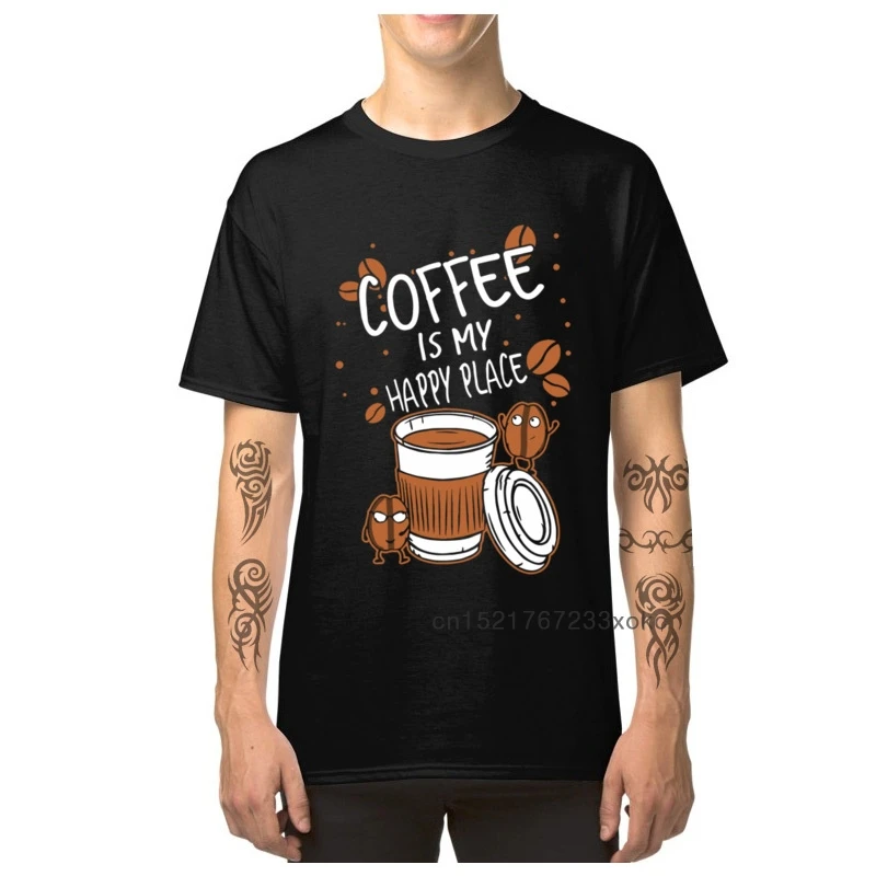 Мужская футболка Geek Coffee Is My Happy Place футболки для напитков 100% хлопок с принтом