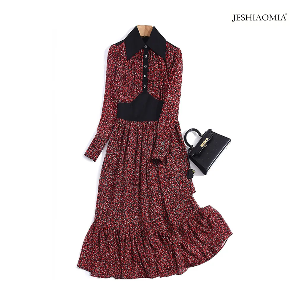 

2021 SPRING POINT COLLAR FLORAL PRINT LONG SLEEVE DRESS