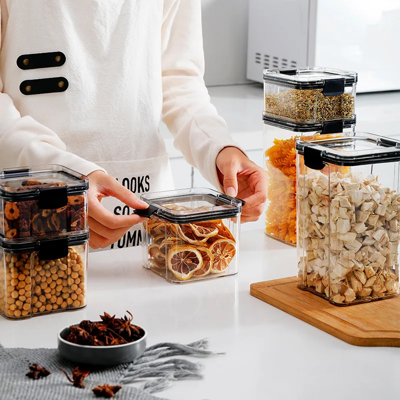 Juego de tarros sellados de pl&aacute;stico para almacenamiento de alimentos, recipientes apilables de 1800ml para almacenar alimentos, varios granos, para frutas secas y t&eacute;-0