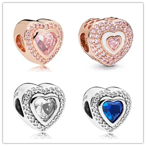 

925 Sterling Silver Bead Charm Rose Hearts On Hearts Charm Fit pan Women Bracelet & Necklace Diy Jewelry