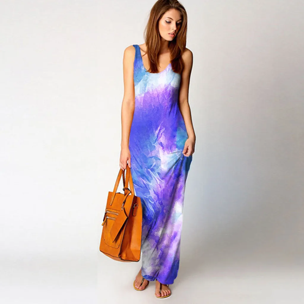 Высокая растягивающаяся майка летнее тонкое длинное платье с принтом в виде