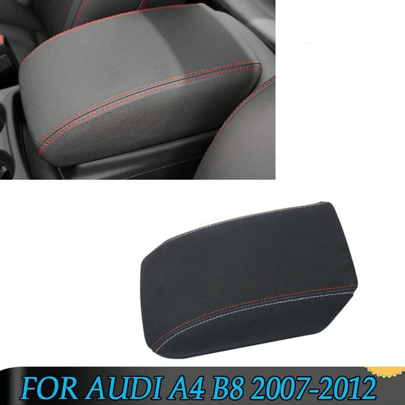 

Black Suede Leather Armrest Box Center Console Lid Cover Storage Box For- A4 B8 2007-2012