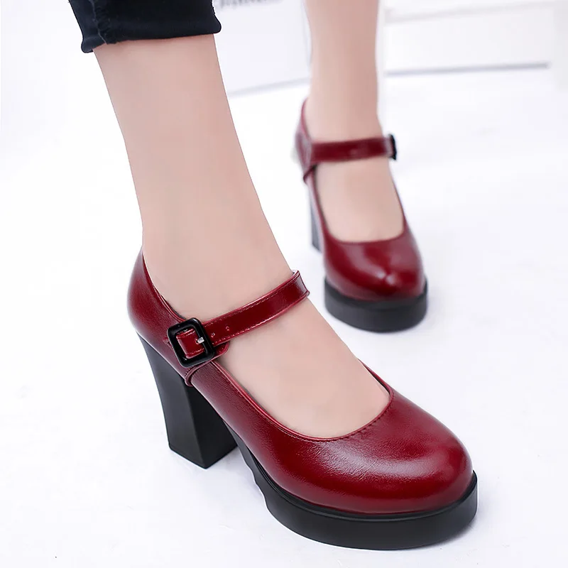 

Women High Heels Square High Heels Women Platform Pumps Spring Summer Shallow Mouth Buckle Strap Shoes Round Toe Shoes