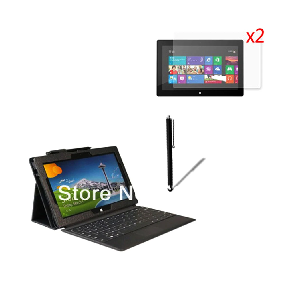 Folio Stand кожаный чехол + 2x прозрачная защитная пленка для экрана 1x Стилус Microsoft Surface