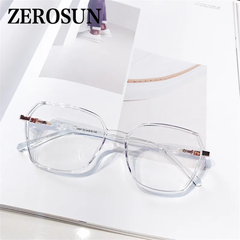 Zerosun прозрачные очки оправа для женщин большие женские поддельные многоугольные