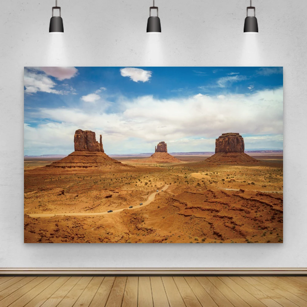 

Laeacco Holy Jesus Sky Cloud Desert Scenic Landscape Yellow Sands Path Car Photo Backdrop Photo Background For Photo Studio