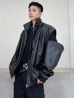 detachable zipper sleeve leather vest motorcycle jacket women man korean streetwear fashion trend functional cargo coat