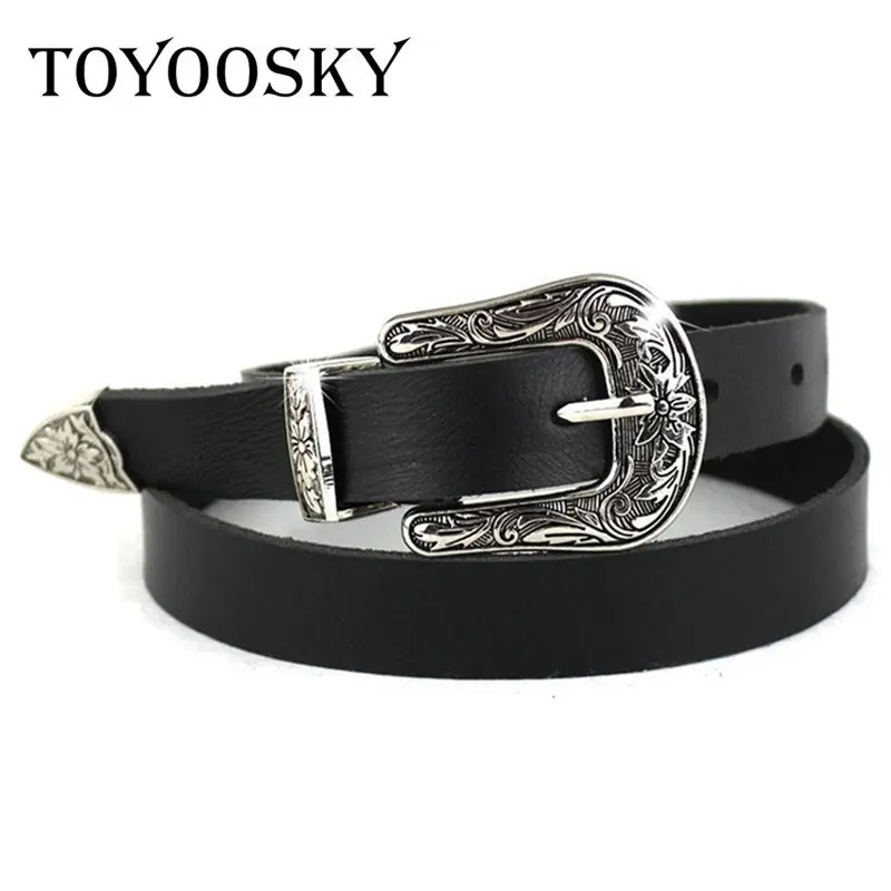 TOYOOSKY Hup Женский черный кожаный ковбойский поясной ремень с металлической пряжкой Новые популярные ремни для женщин роскошный дизайнерский бренд