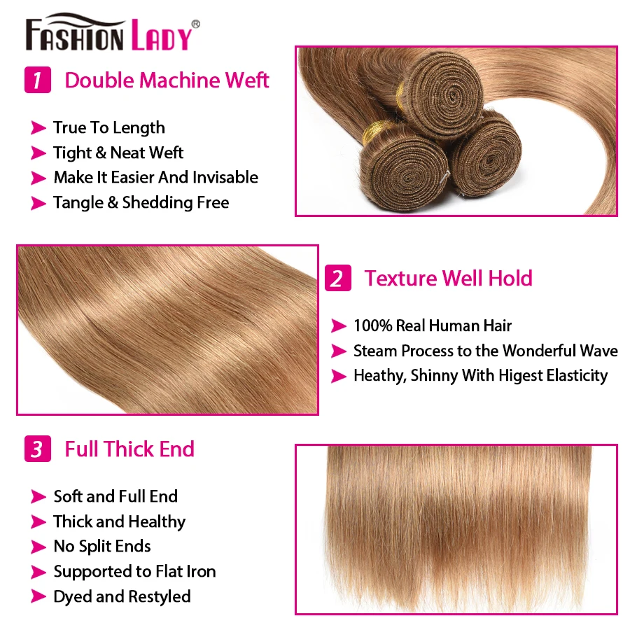 

Fashion Lady Pre-Colored Brazilian Hair Weave Bundles Blonde Human Hair Weave 27# Straight Hair Bundles Non-remy