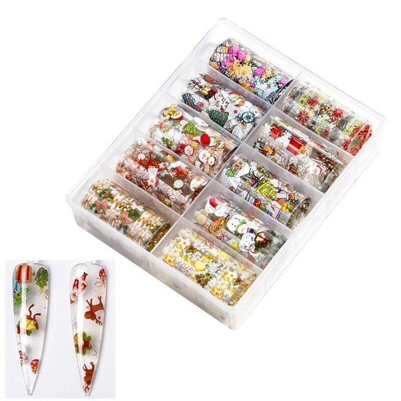 1 коробка модная Рождественская наклейка для дизайна ногтей голографическая