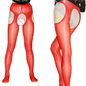 Лидер продаж, пикантные блестящие прозрачные колготки с открытой промежностью, женские блестящие длинные колготки, нижнее белье из нейлона без промежности