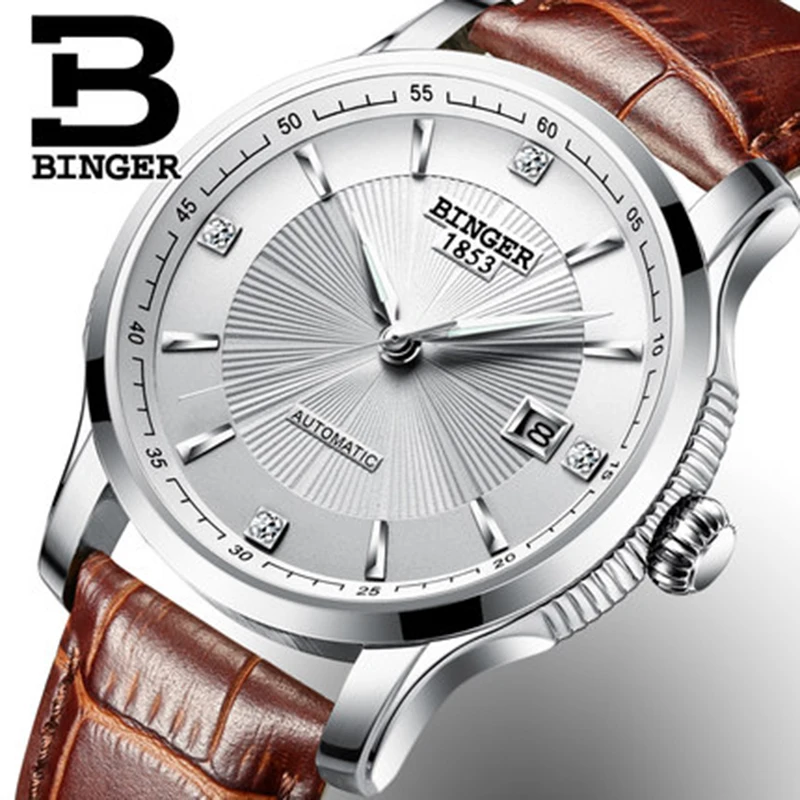 

Genuine Luxury Switzerland BINGER Brand Mens full steel automatic mechanical sapphire watch male business waterproof calendar