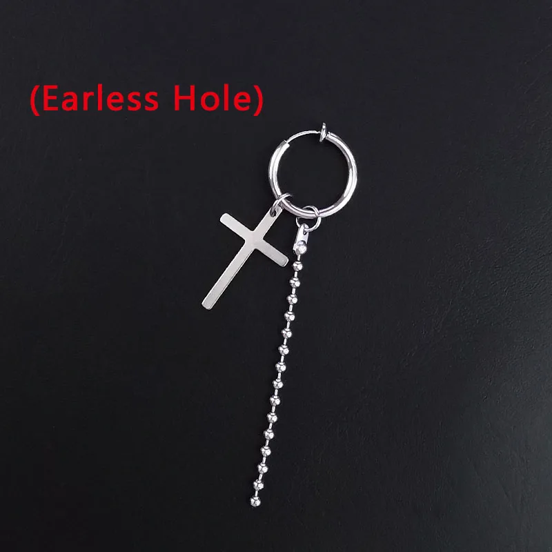 8 Cross Earless Hole Серьги в стиле панк из нержавеющей стали, зажим для женщин и мужчин, перо, лезвие, крест конус кисточка, цепочка, подвеска для мальчиков и девочек, рок, хип-хоп серьги-гвоздики - Окраска металла: 8 Cross Earless Hole