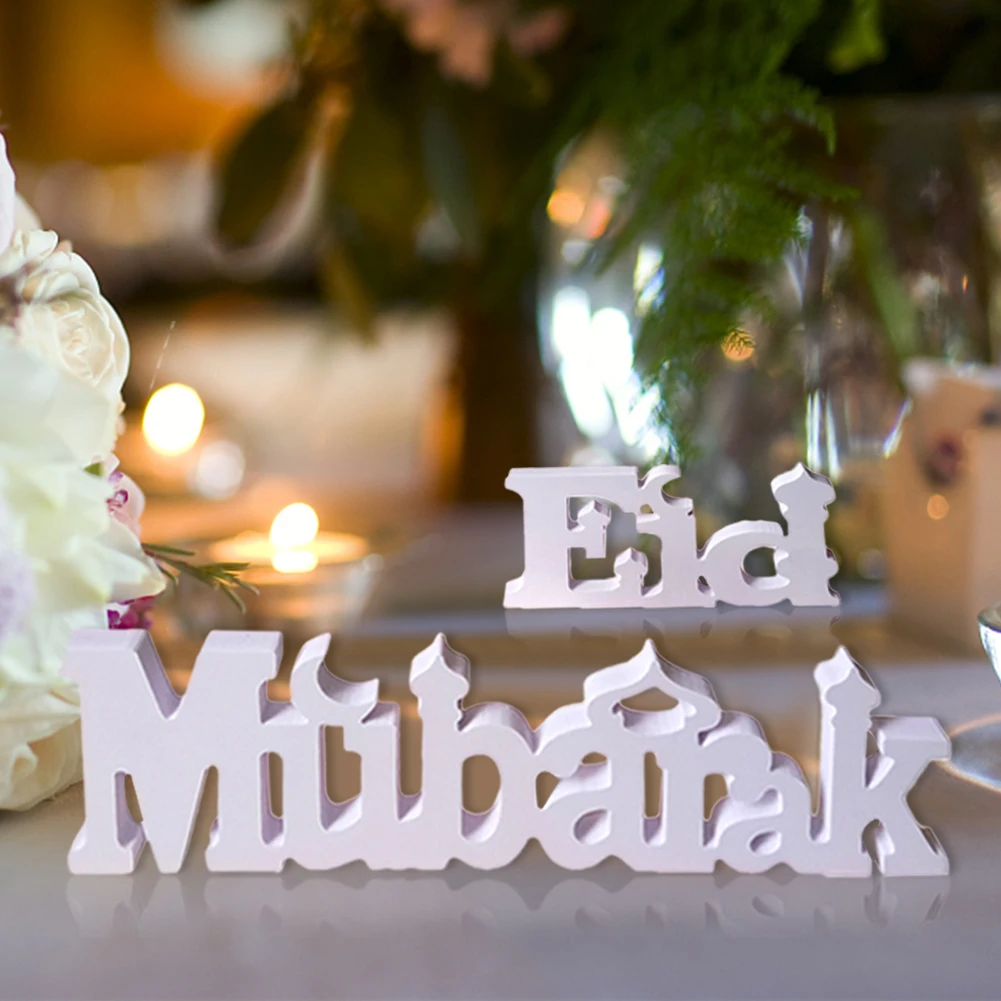 

Eid Mubarak Dining Table Ornament Wooden Letters Decoration White Color