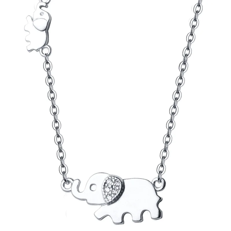 

S925 Silver Elephant Necklace Korean Fashion Diamond Cute Fashion Size Elephant Animal