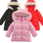 Куртка хлопковая для девочек, с меховым воротником и капюшоном, теплая, зимняя, 2021