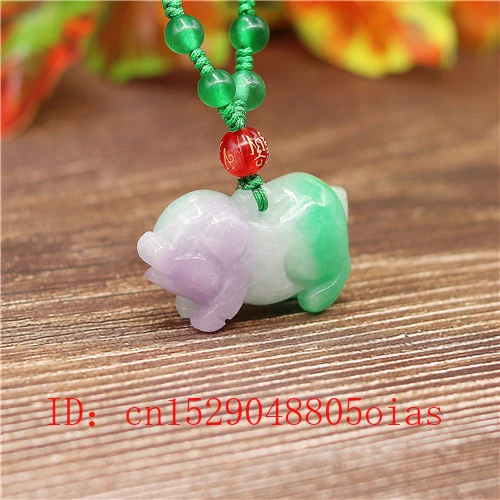 3D резной натуральный Изумрудный нефритовый поросенок кулон ожерелье Шарм жадеит