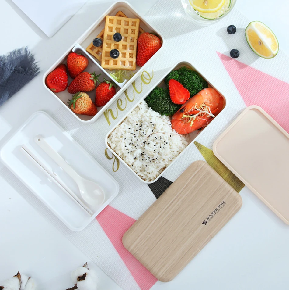 Микроволновая печь двухслойный Ланч-бокс для детей деревянный Bento box портативный контейнер BPA бесплатно Ланчбокс еда коробка ужин ведро