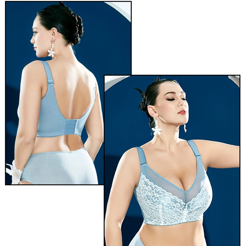 Soft Cups Lace Minimizer Bra for Women Full Coverage Floral Embroidery Underwire Non Padded Push Up Brassiere Lingerie 38 40 G H