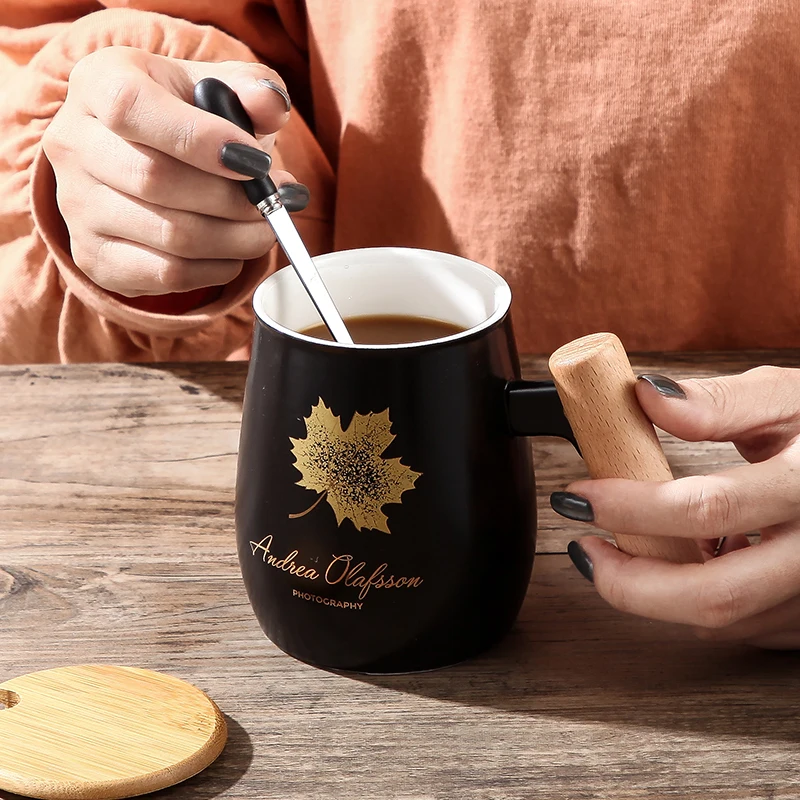 Новая креативная мультяшная керамическая кружка с деревянной ручкой крышка