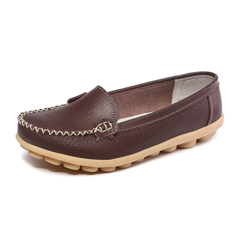 

Solid Color Women Casual Shoes Genuine Leather Slip On Flats 8 Colors Loafers Big Size Women's Flat Shoes Mother Shoes XKD1078