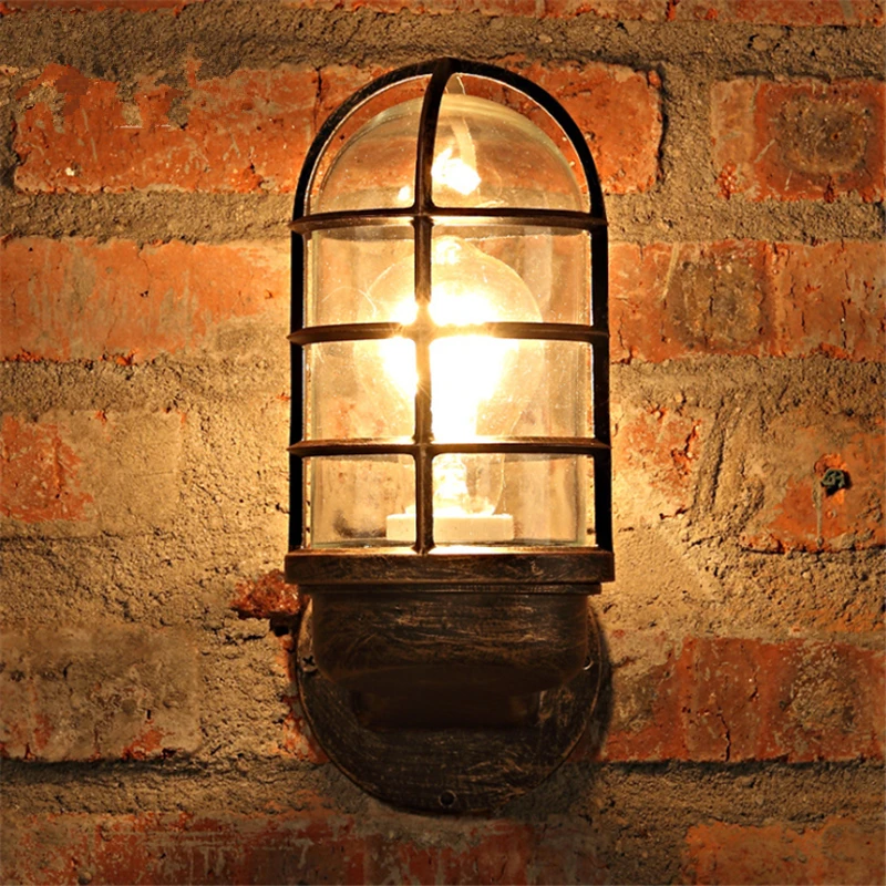 

Industrial Wind Wrought Iron Wall Lamp Vintage Style Glass Cover Cafe Light Waterproof Rust-proof Lamp Head Free Shipping Modern