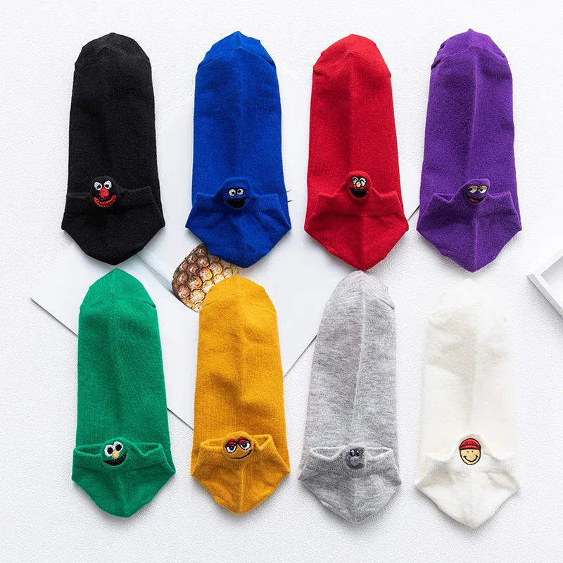 Kawaii/женские носки ярких цветов с вышивкой модные забавные Женские носочки для