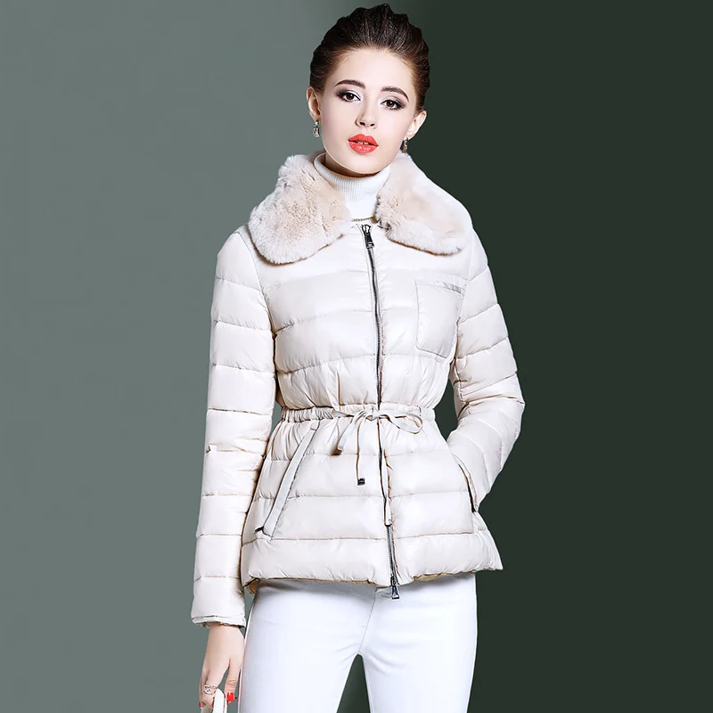 90% белый утиный пуховик короткое пальто 2019 Женские приталенные пуховики Женская