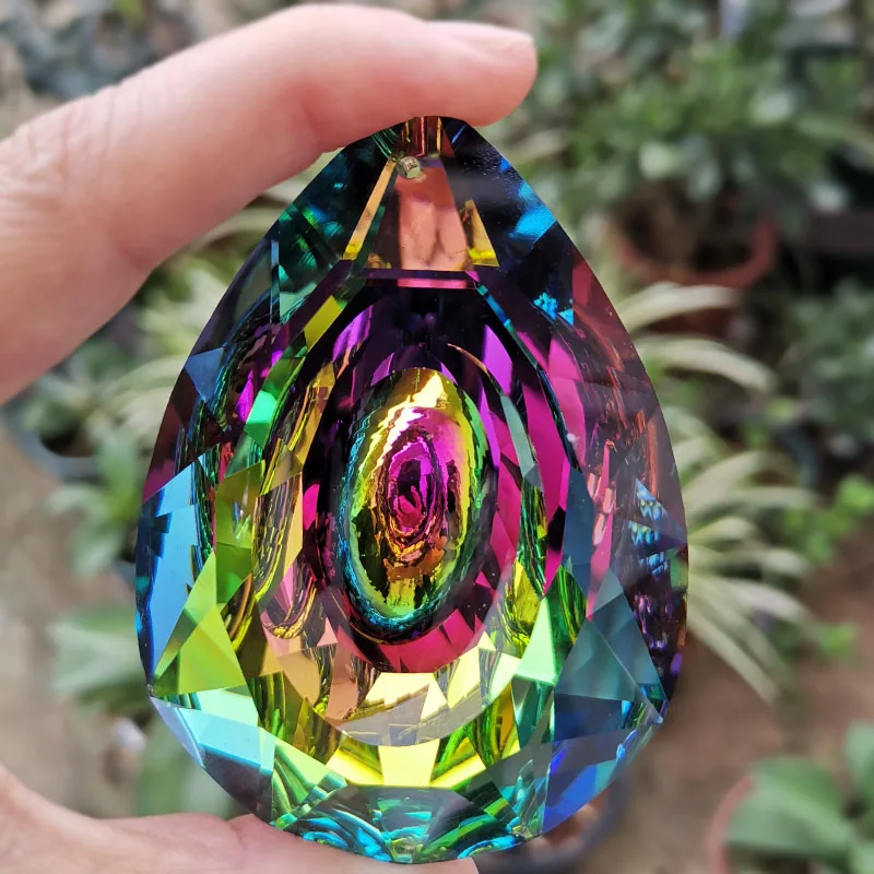 

76mm AB Crystal Prism Suncatcher Hanging Decoration Pendant Chandelier Parts Home Wedding Window Figurine DIY Christmas Ornament