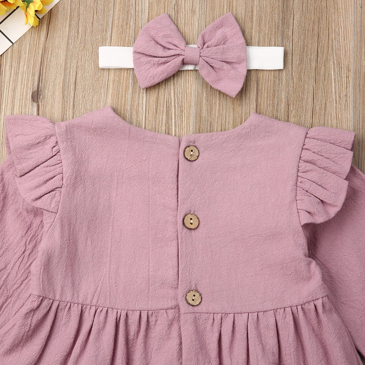 Pudcoco Toddler Baby Girl Clothes Solid Color Long Sleeve Ruffle Casual Tutu Dress Headband 2Pcs Outfits Cotton | Детская одежда и