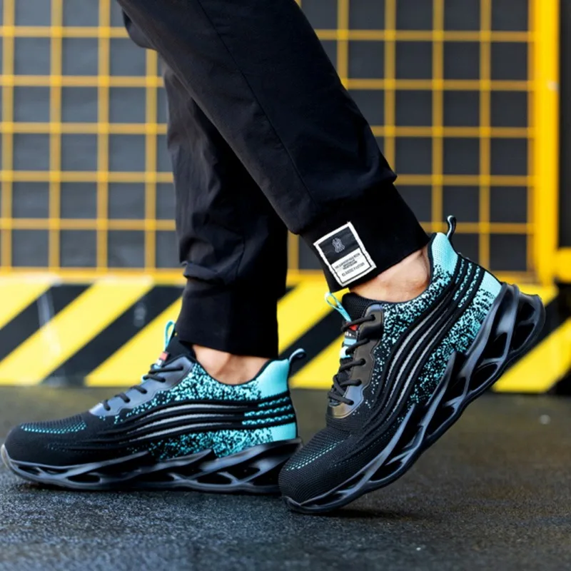 

2021Steel Toe Safety Shoes Puncture Proof Work Shoes Mesh Lace Up Breathable Industrial sports shoes Autumn Black Men's Sneakers