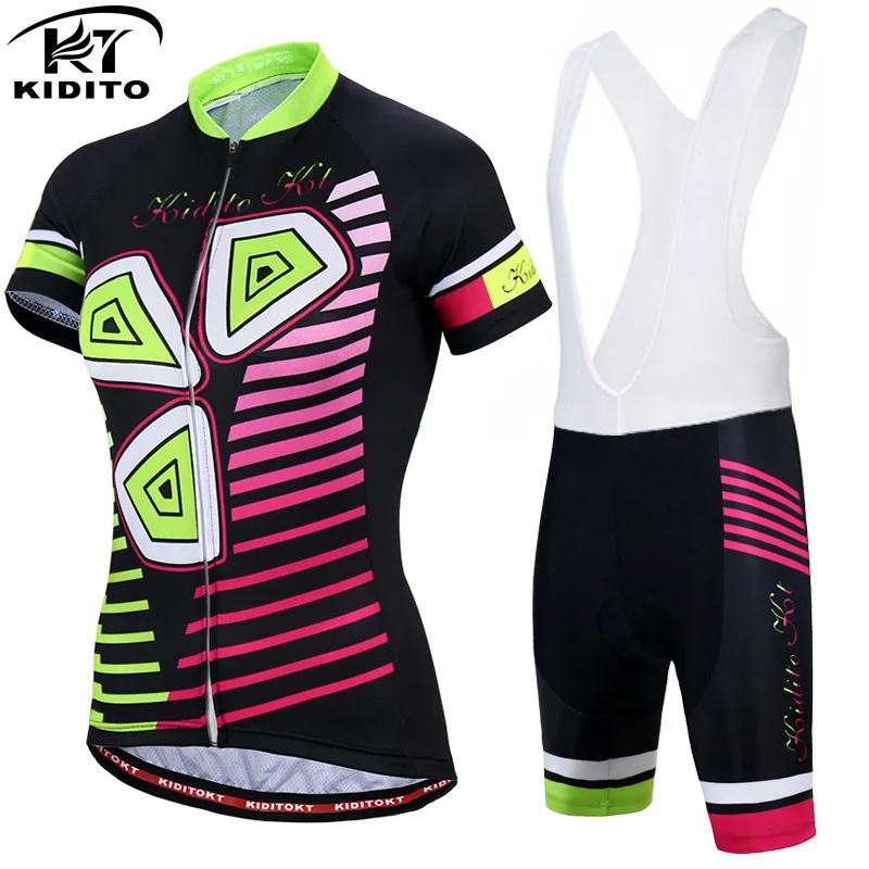 

KIDITOKT 2020 Women Short Sleeve Cycling Jersey Set Summer Pro Cycling Clothing Quick-Dry Mountain Bike Clothes Cycling Set