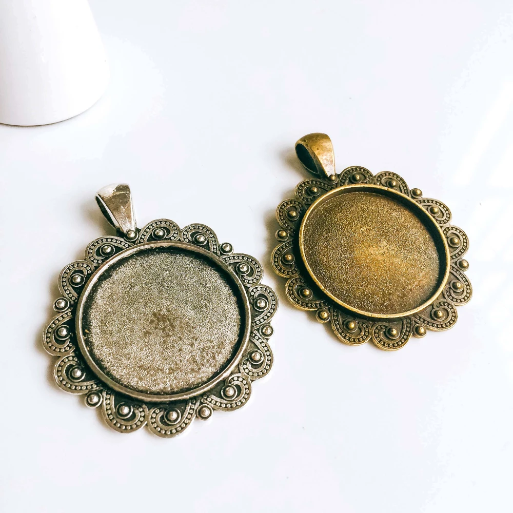 5 шт./лот 25 мм ожерелье Кулон Установка античный бронзовый серебристый цвет
